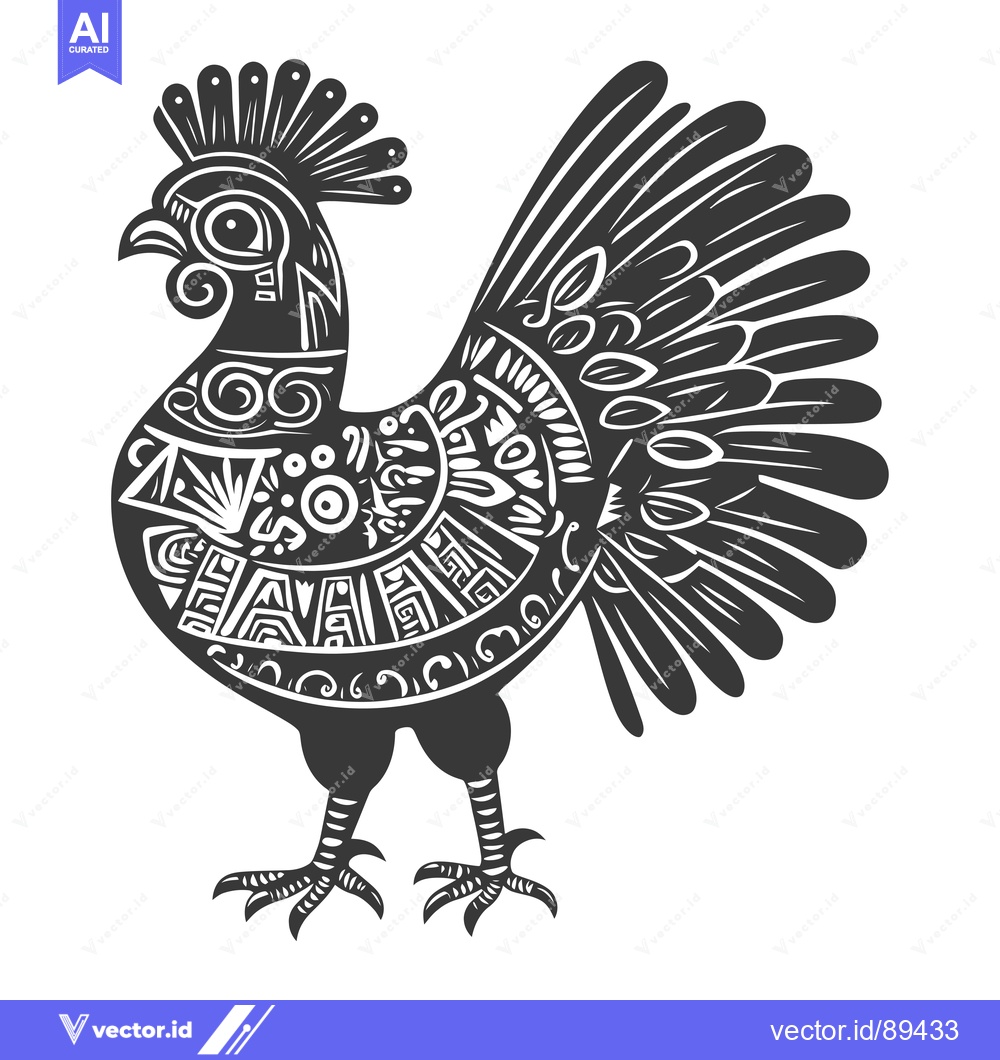 Premium Vector dari Ornamental Rooster with Intricate Black and White Pattern