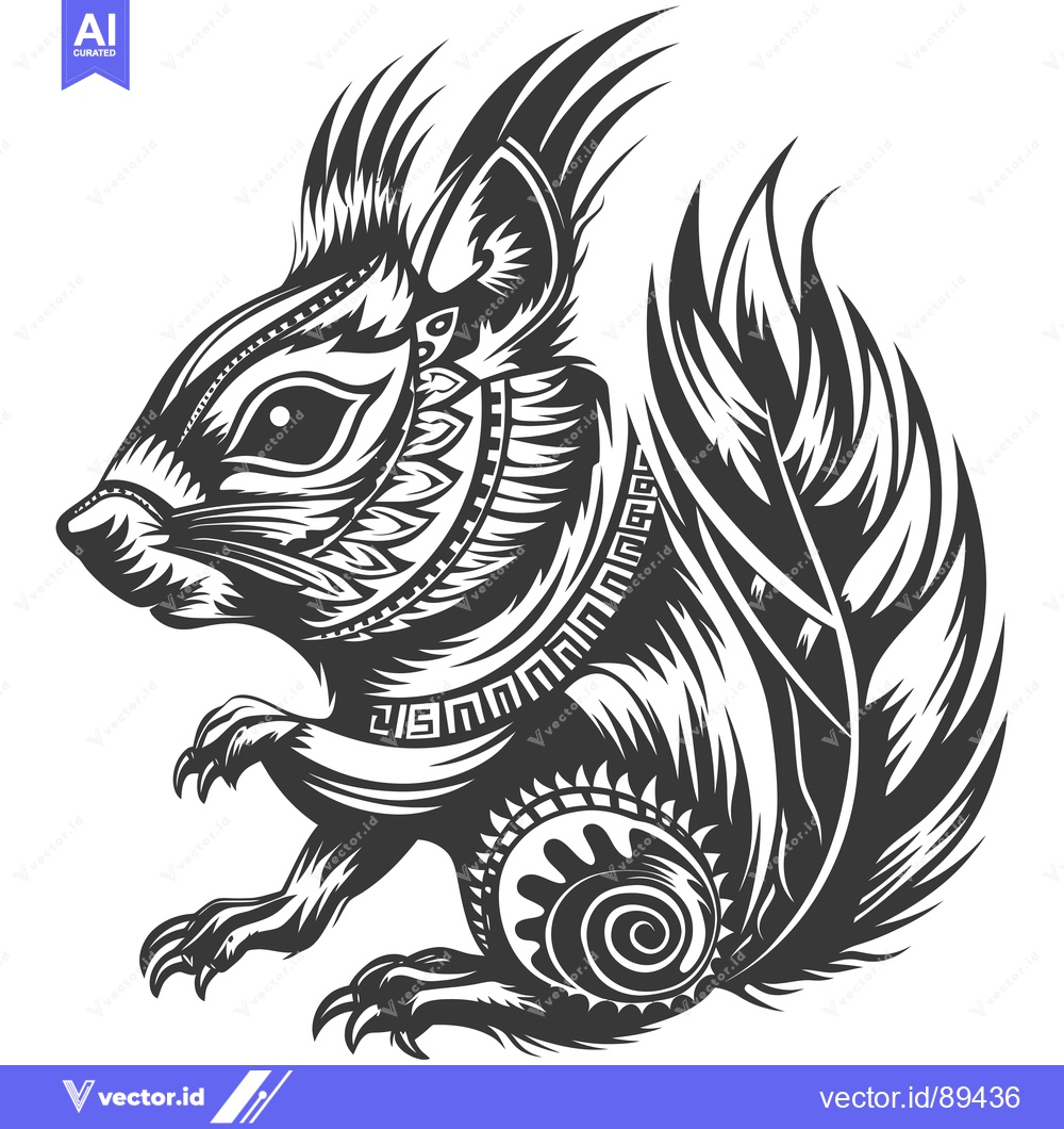 Premium Vector dari Ornamental Squirrel Design with Tribal Patterns