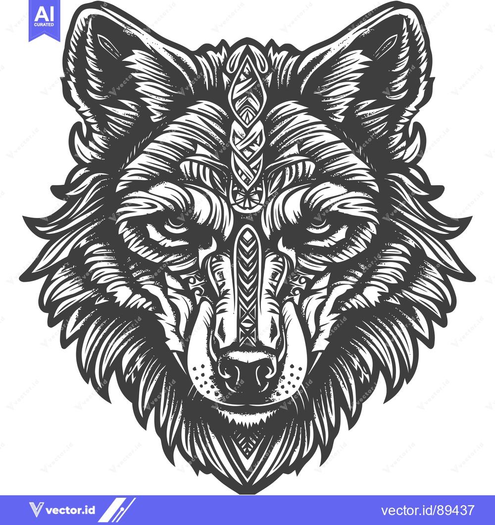 Premium Vector of Ornamental Wolf Head with Intricate Tribal Design