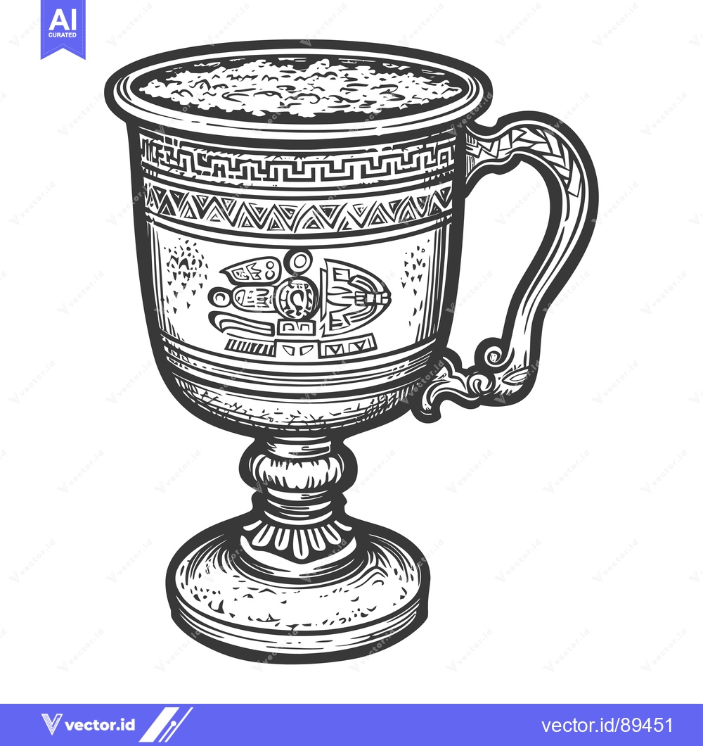 Premium Vector of Ornate, Ancient, Engraved Cup with a Handle and a Footed Base