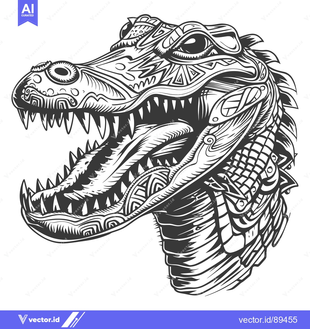 Premium Vector dari Ornate and Detailed Alligator Head with Open Mouth