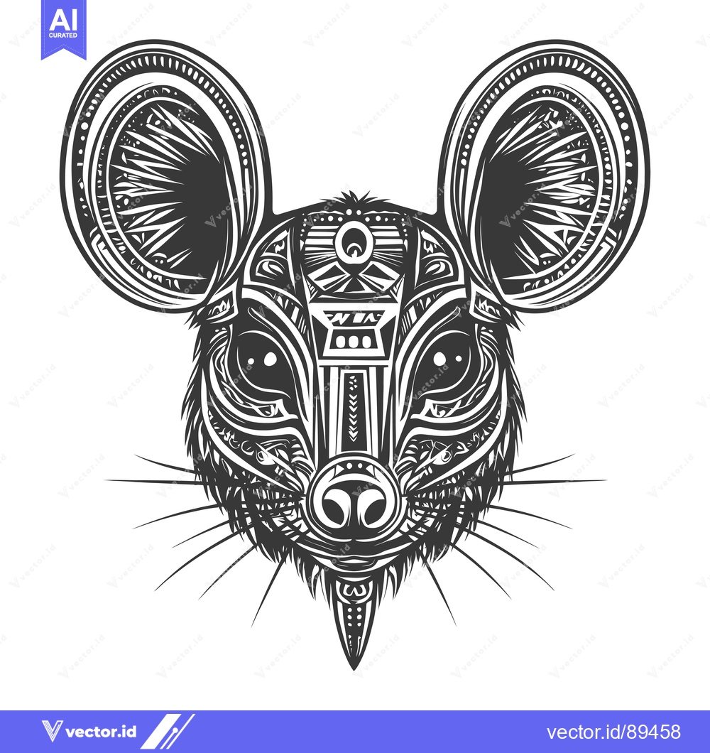 Premium Vector of Ornate and detailed black and white illustration of a rat's head