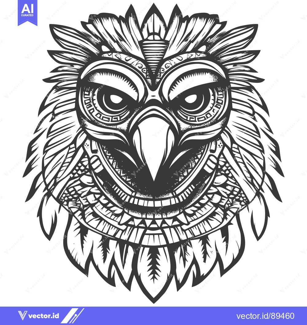 Premium Vector dari Ornate and detailed black and white owl head with feathers and intrica