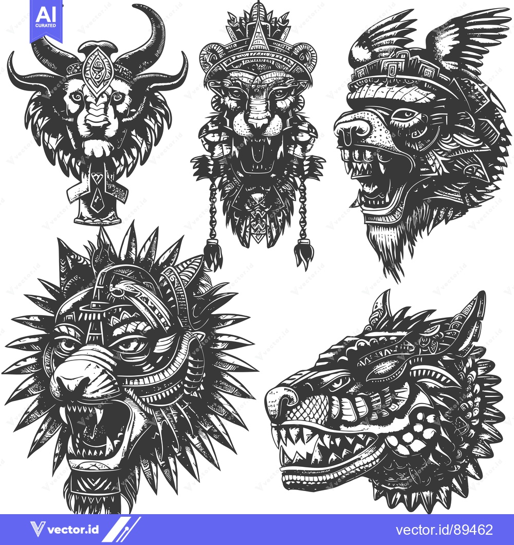 Premium Vector dari Ornate Animal Heads with Geometric and Tribal Designs