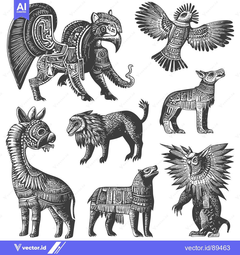 Premium Vector dari Ornate Animal Illustrations in a Traditional Aztec Style