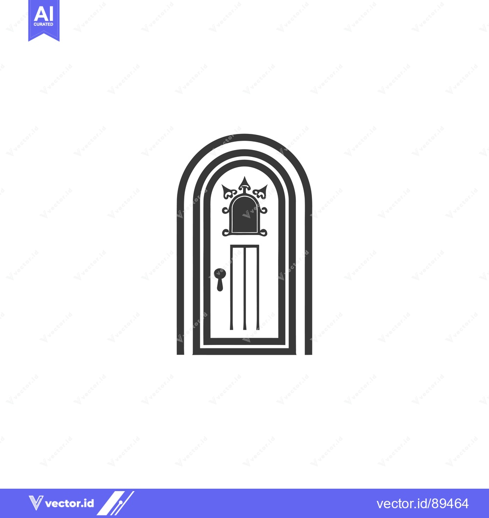 Premium Vector dari Ornate Arched Door with Keyhole and Decorative Window