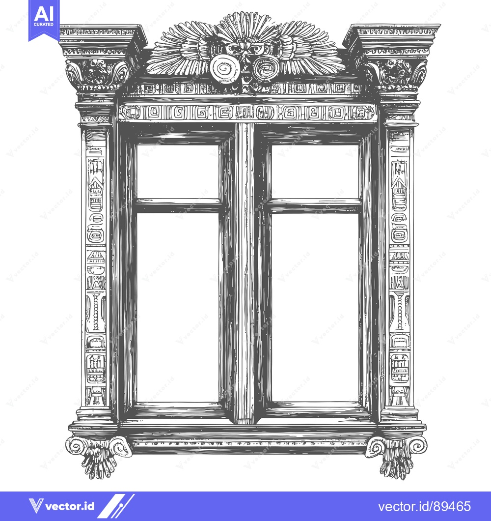 Premium Vector dari Ornate Architectural Window Frame with a Central Relief