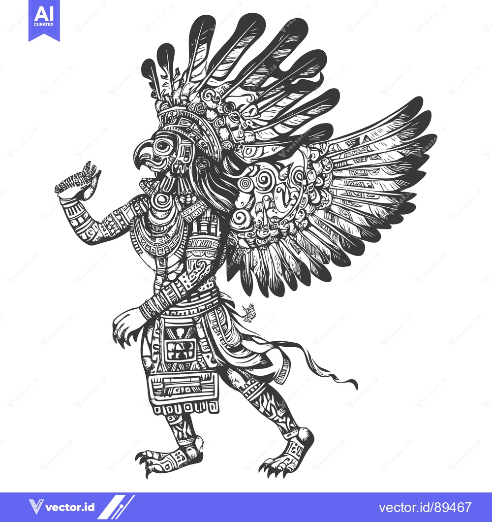 Premium Vector dari Ornate Aztec Deity with Wings and Claws