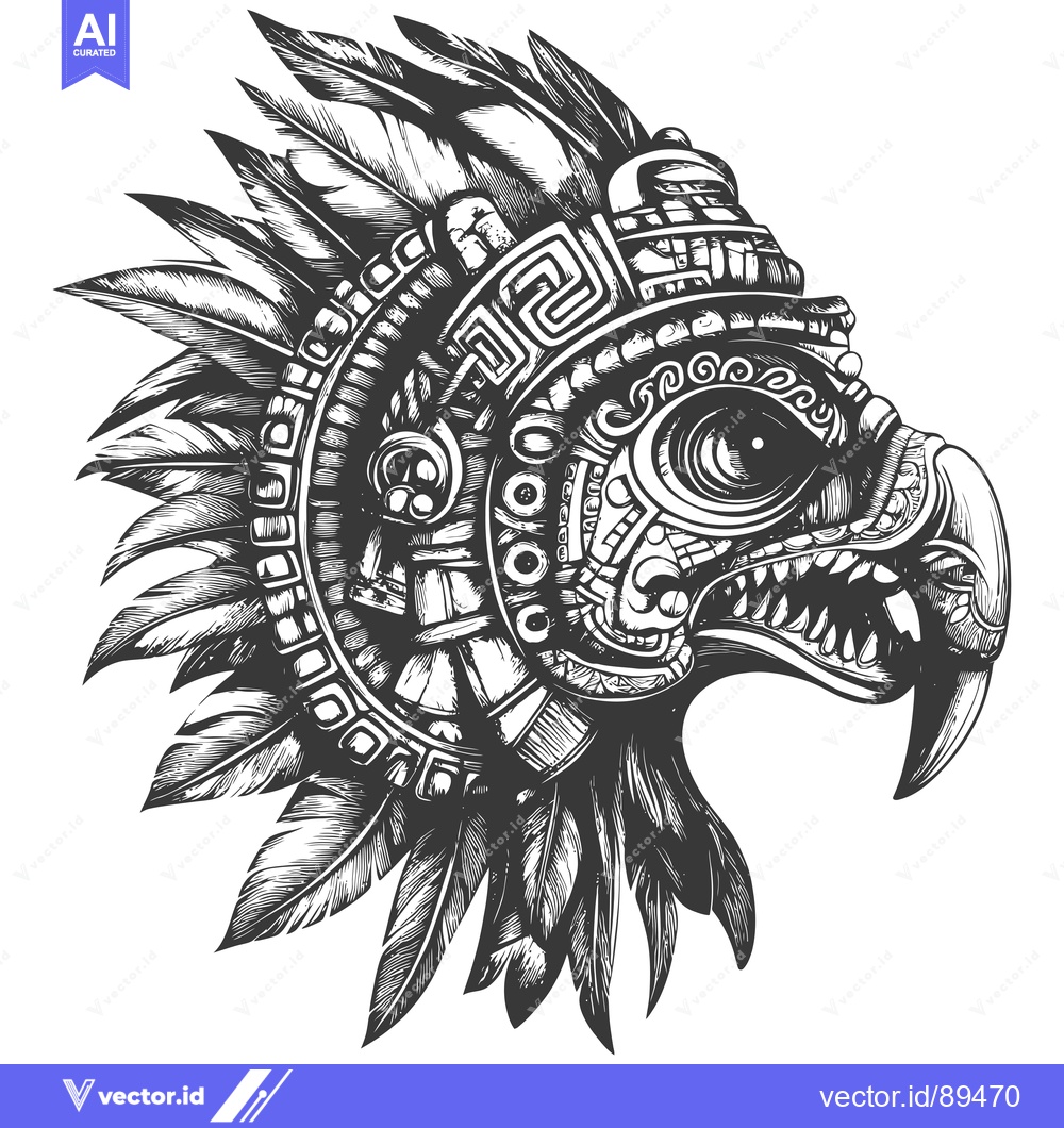 Premium Vector dari Ornate Aztec Eagle Head with Feathers