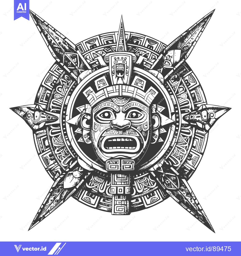 Premium Vector dari Ornate Aztec Mask with Geometric Pattern and Four Pointed Star