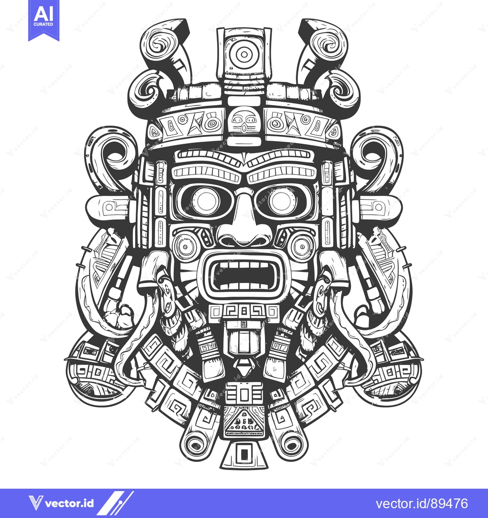 Premium Vector dari Ornate Aztec Mask with Geometric Patterns and Intricate Details