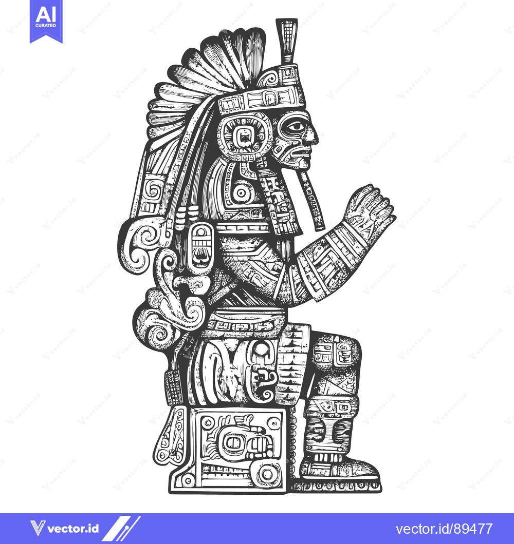 Premium Vector dari Ornate Aztec Sculpture of a Seated Figure in Traditional Attire