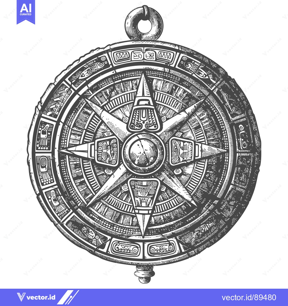 Premium Vector dari Ornate Aztec Style Compass with Intricate Design
