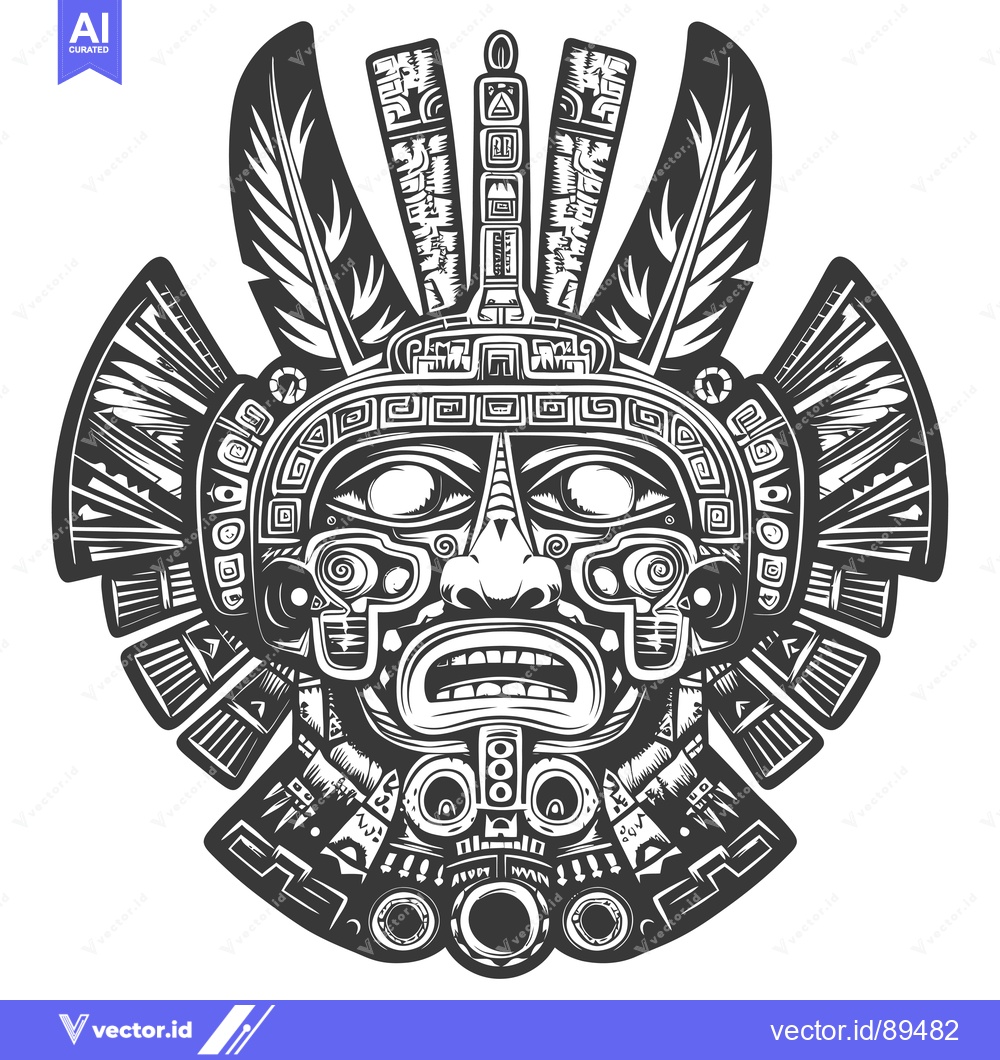 Premium Vector dari Ornate Aztec-Style Mask with Elaborate Headpiece