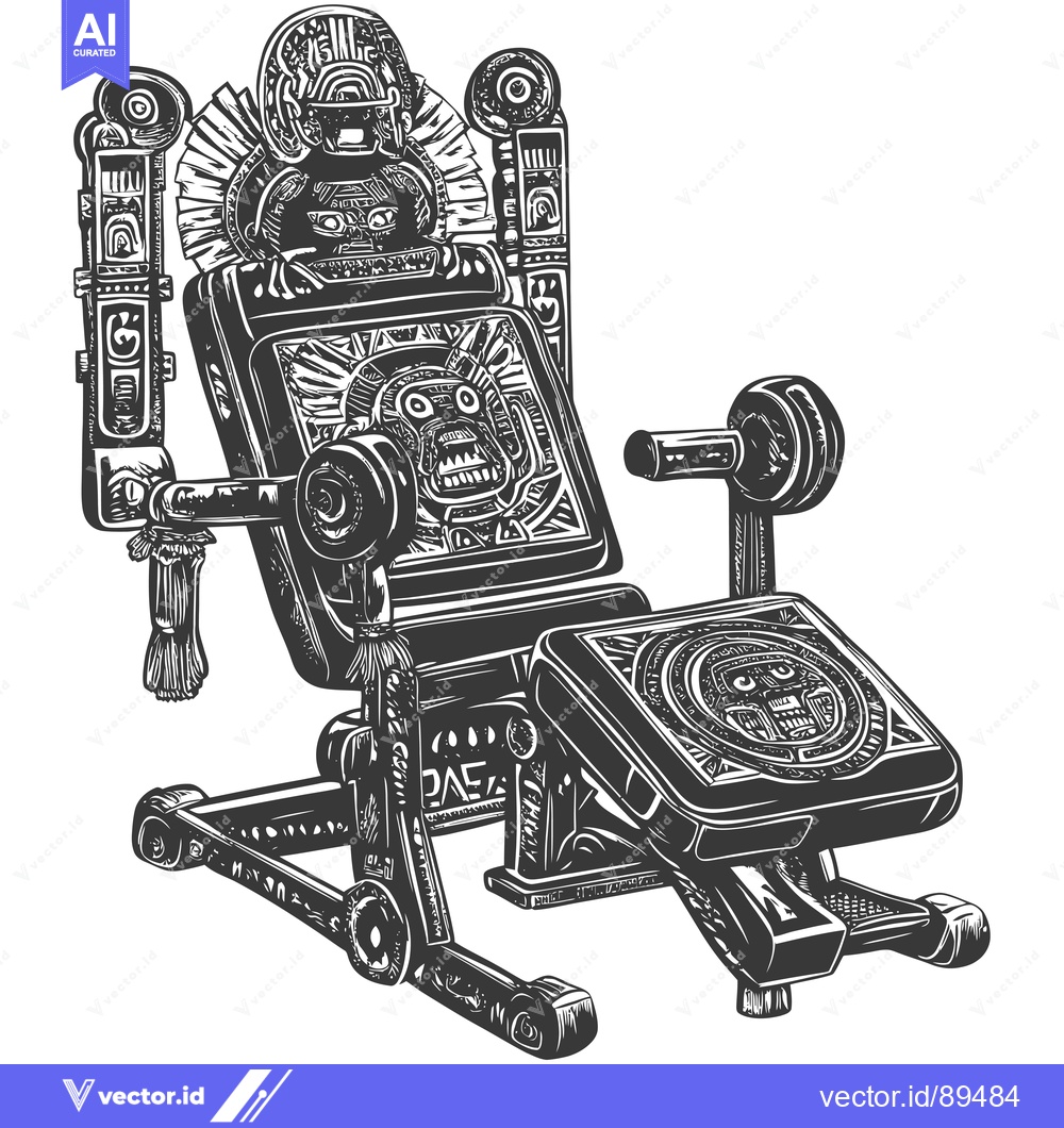 Premium Vector of Ornate Aztec Throne with Intricate Carvings and Human Faces