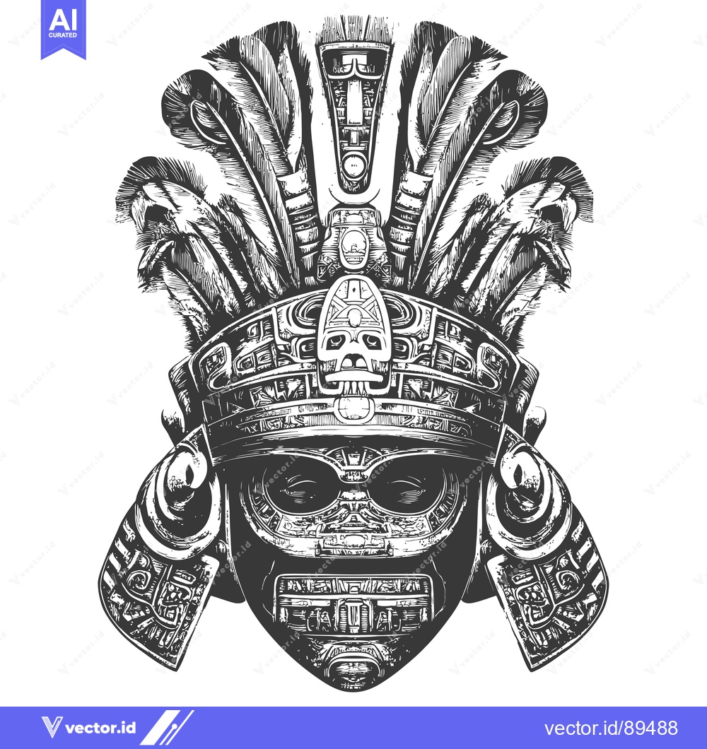 Premium Vector dari Ornate Aztec Warrior Helmet with Feathers