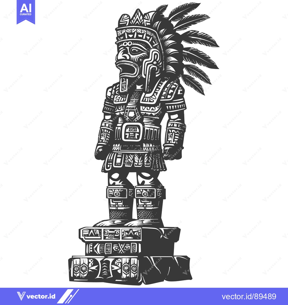 Premium Vector dari Ornate Aztec Warrior Statue With Feathered Headdress