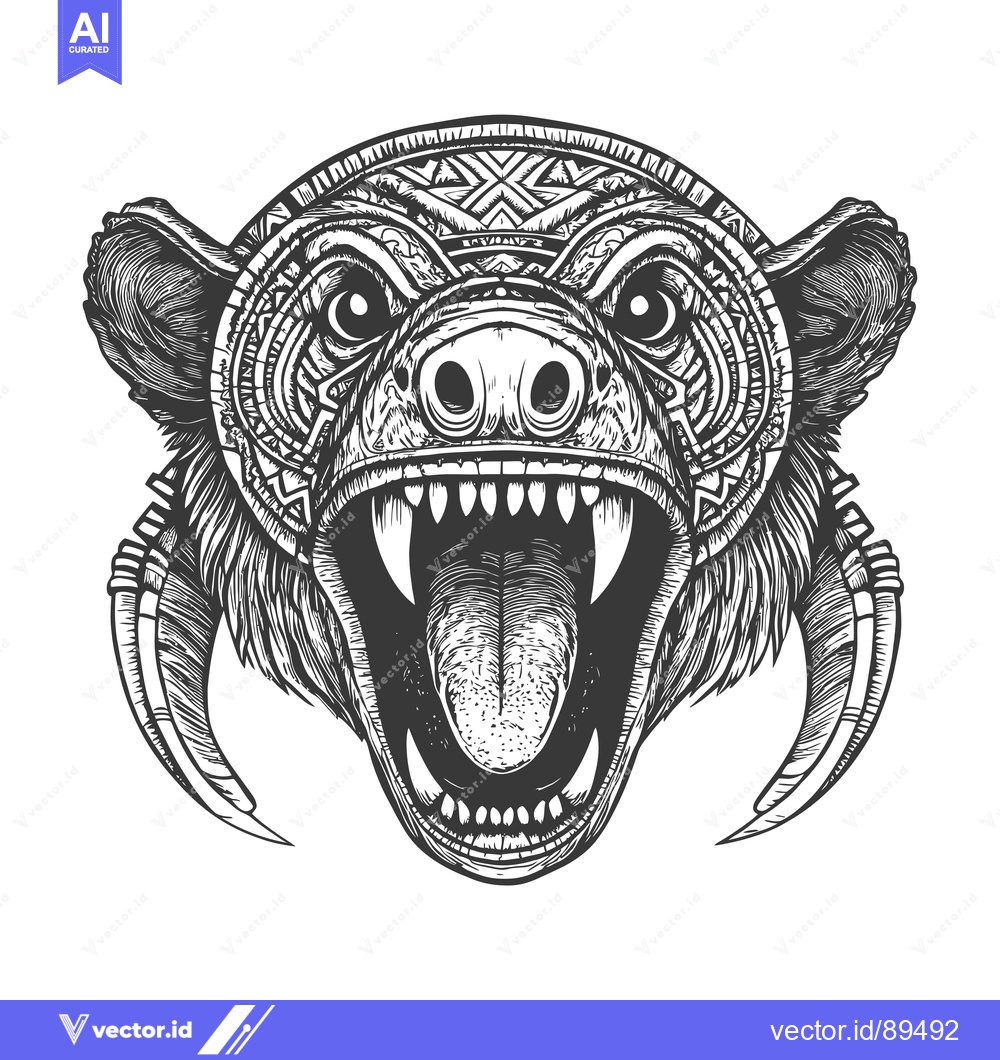 Premium Vector dari Ornate Bear Head with Open Mouth and Detailed Pattern