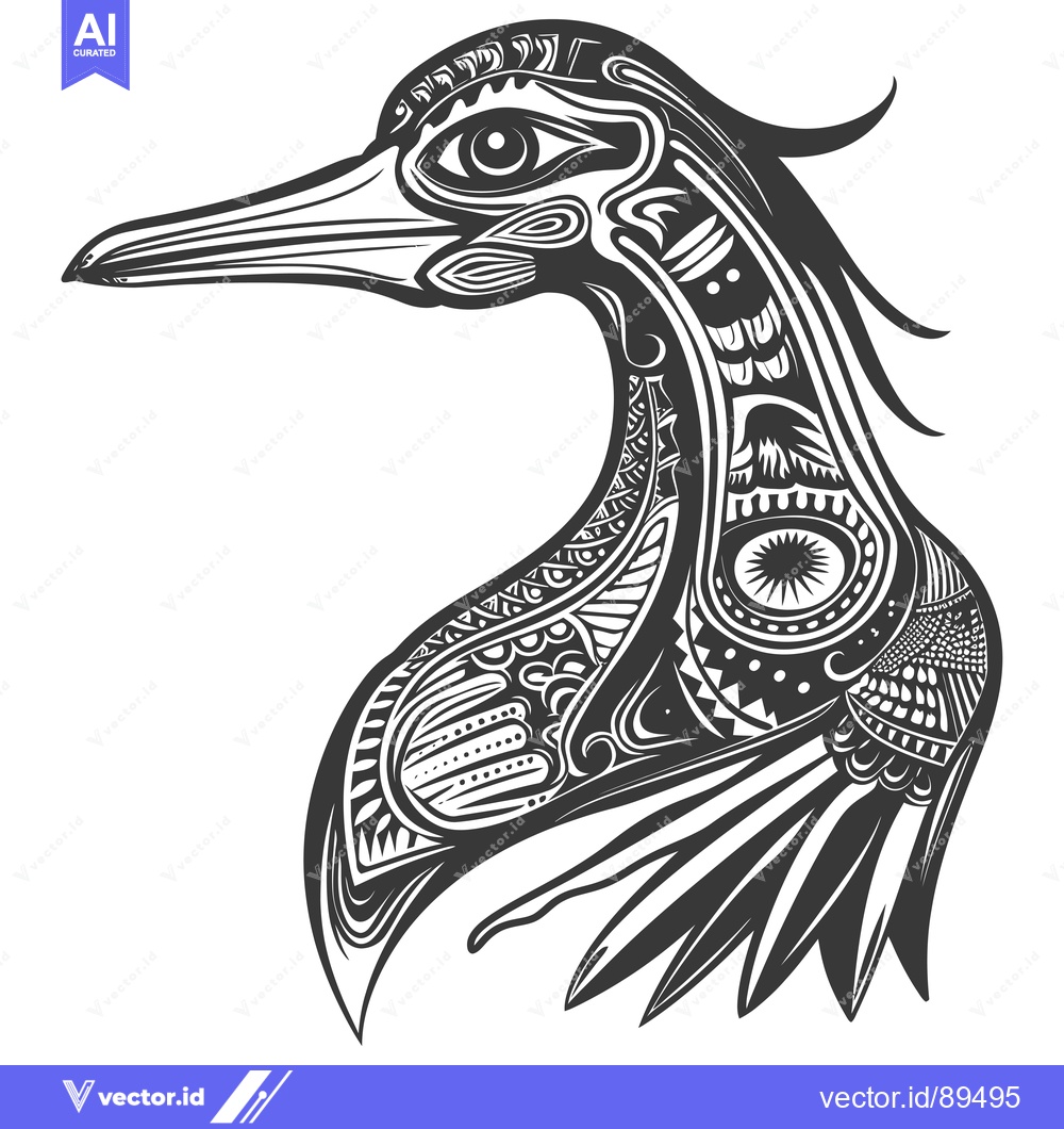 Premium Vector of Ornate Bird Head with Detailed Feathers and Eye