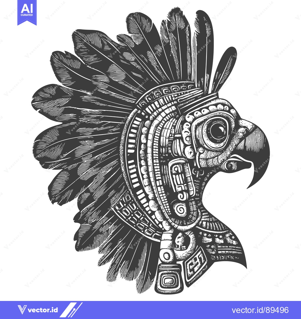 Premium Vector of Ornate Bird Head with Elaborate Feathers and Geometric Patterns