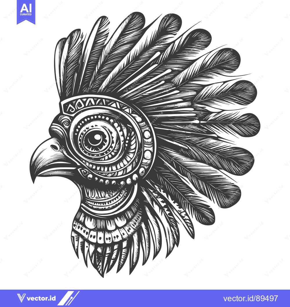 Premium Vector of Ornate Bird Head with Feathers and Geometric Patterns