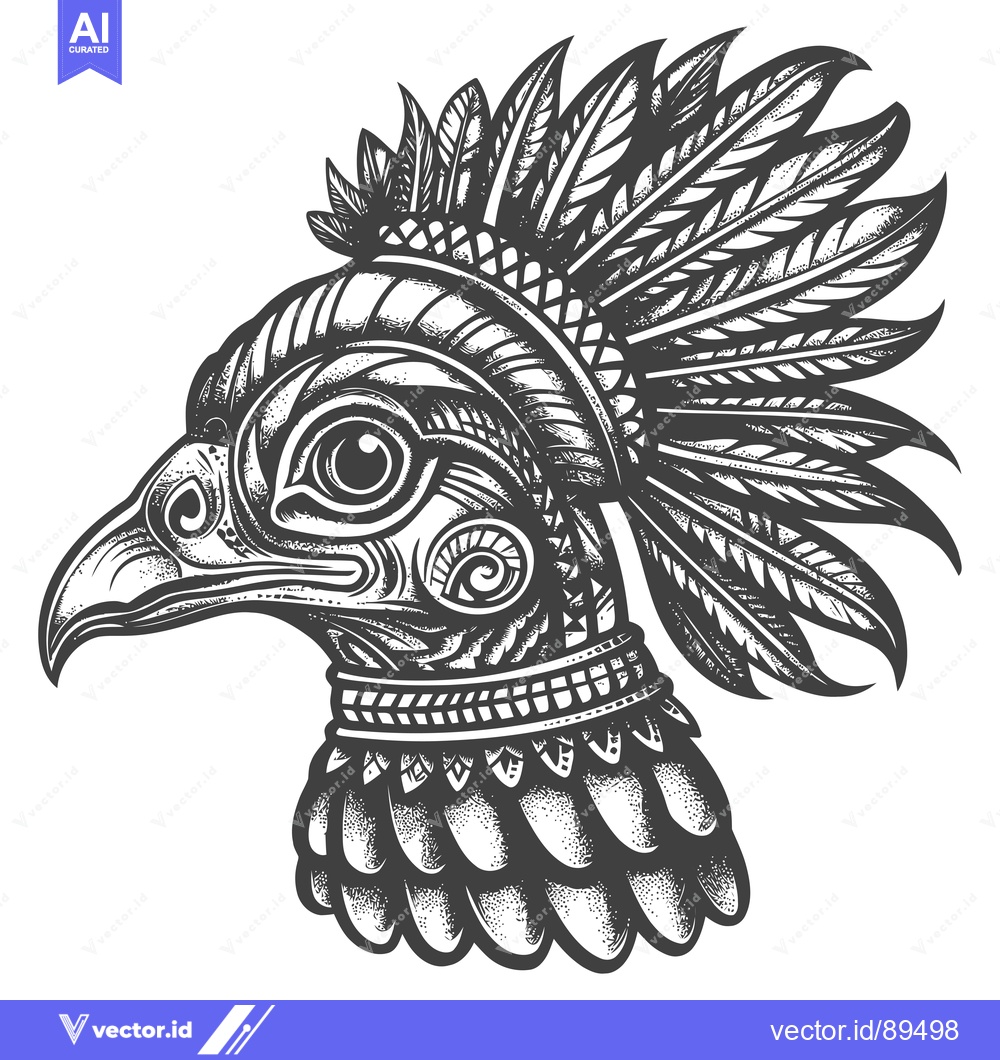 Premium Vector dari Ornate Bird Head with Feathers and Tribal Patterns