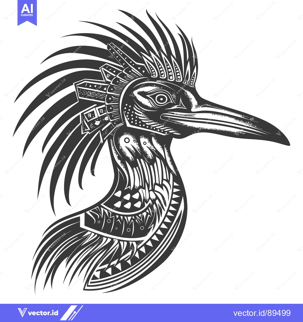 Premium Vector dari Ornate Bird Head with Geometric Patterns and Feathers