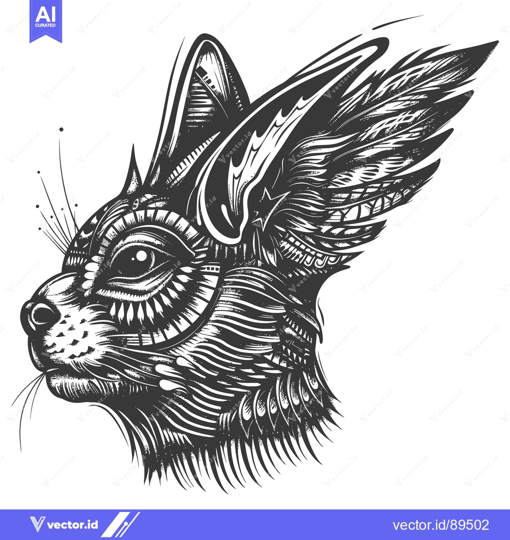 Premium Vector of Ornate Black and White  Animal with Winged Ear