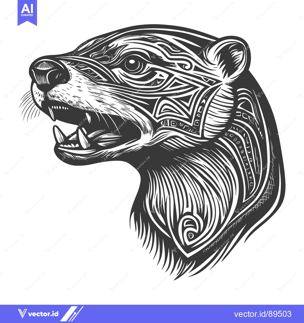 Premium Vector of Ornate Black and White Bear Head with Tribal Design