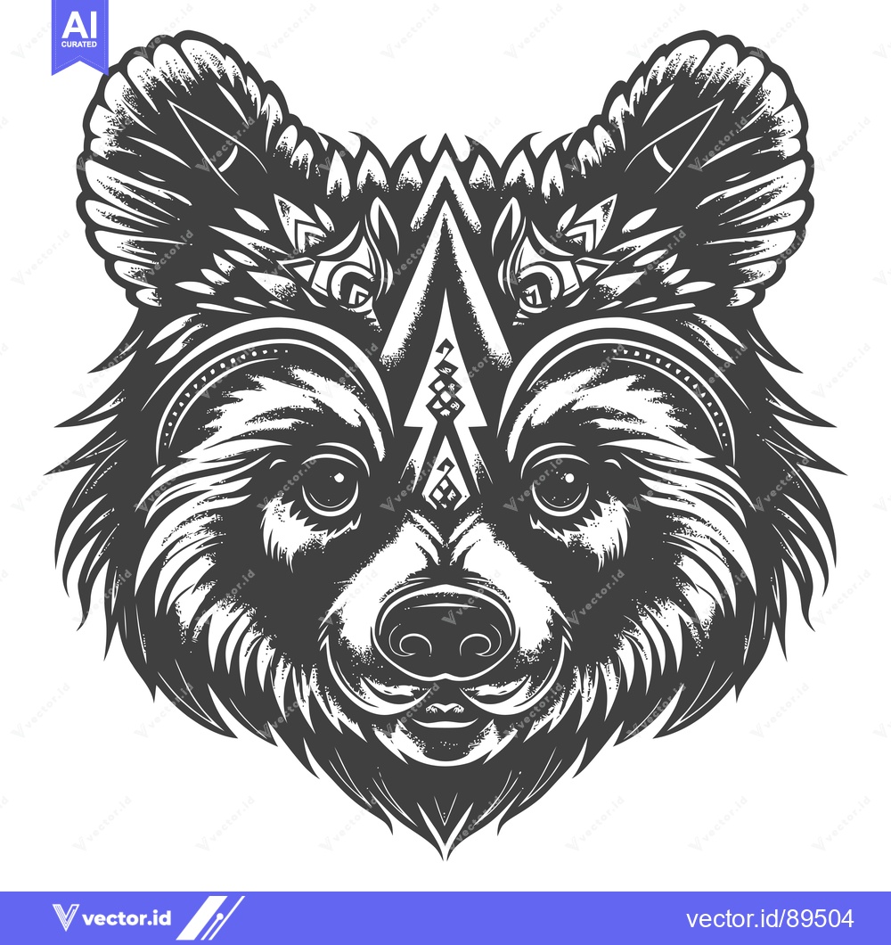 Premium Vector of Ornate Black and White Bear Head with Tribal Design