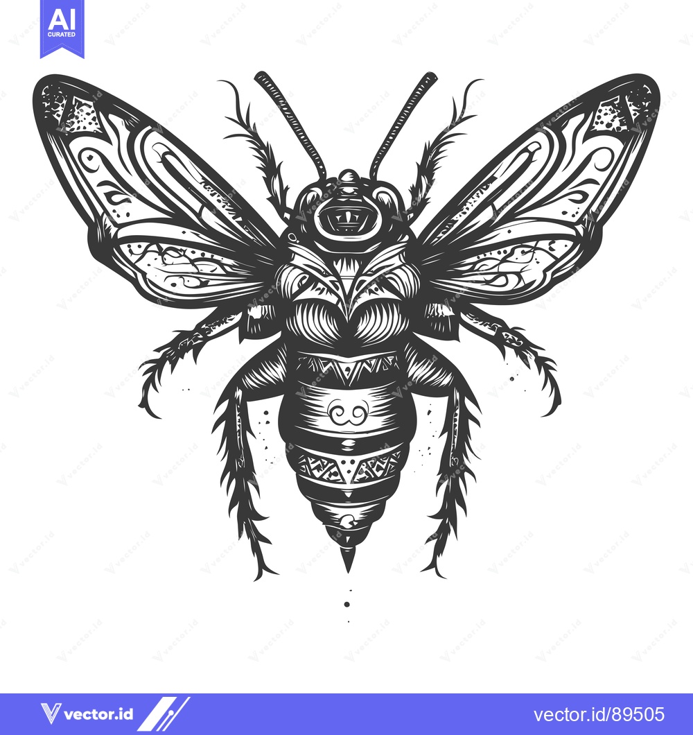 Premium Vector of Ornate Black and White Bee Illustration