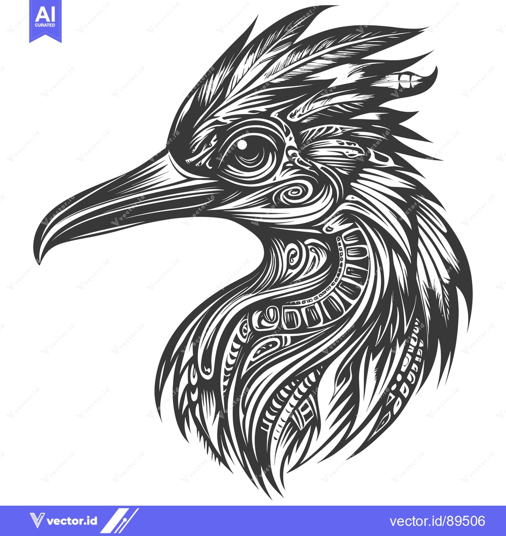 Premium Vector of Ornate Black and White Bird Head Illustration