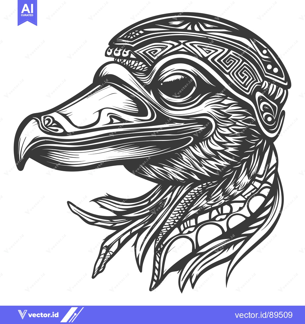 Premium Vector of Ornate Black and White Bird Head with Geometric Patterns