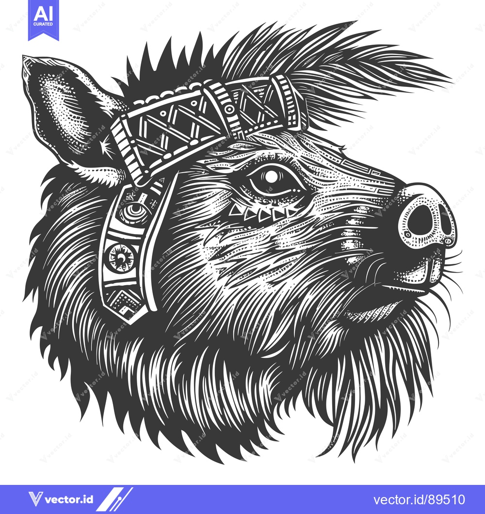Premium Vector of Ornate Black and White Boar Head Illustration