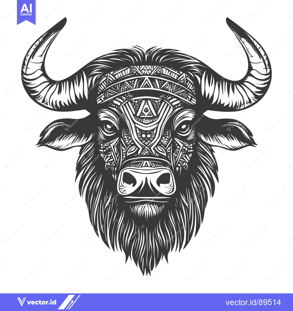 Premium Vector dari Ornate Black and White Bull Head with Tribal Pattern