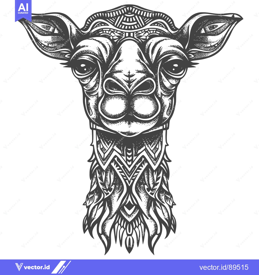 Premium Vector of Ornate Black and White Camel Head with Detailed Pattern