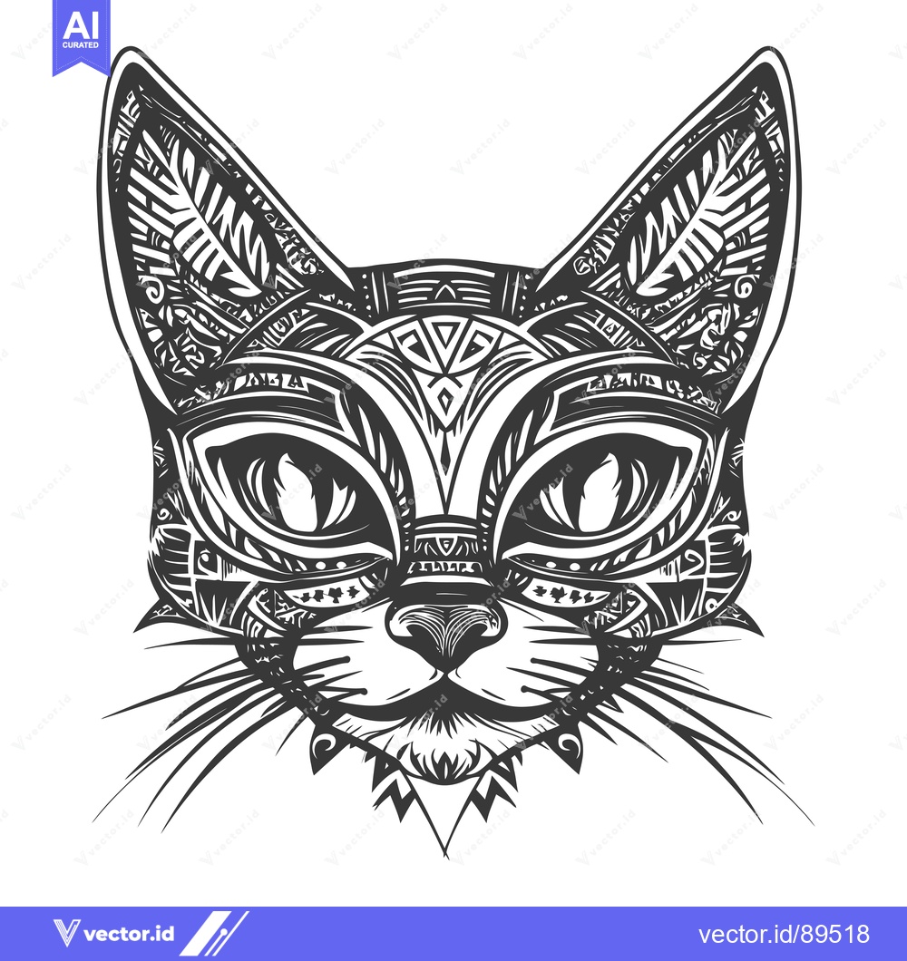 Premium Vector dari Ornate Black and White Cat Head Illustration