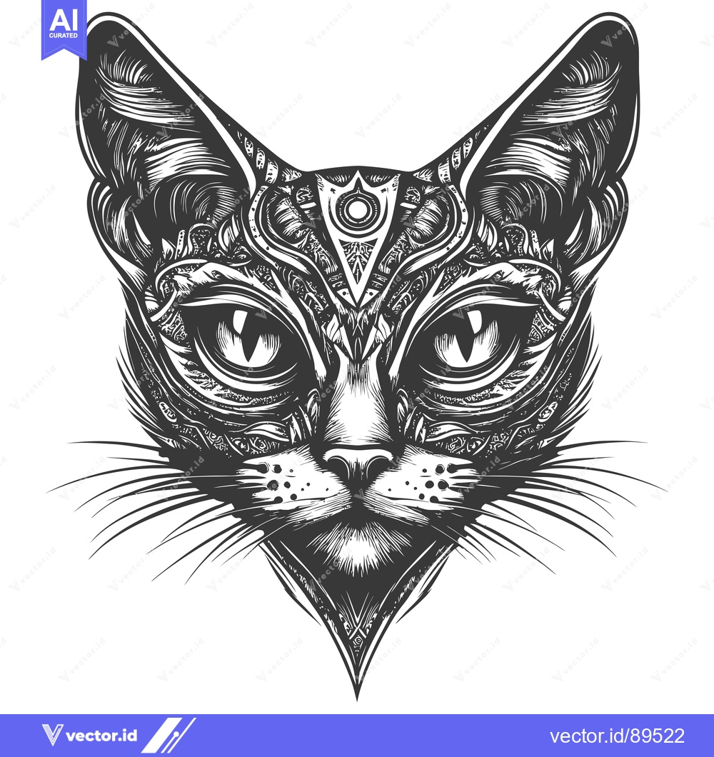 Premium Vector of Ornate Black and White Cat Illustration