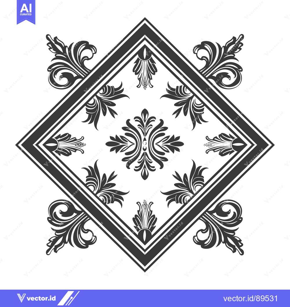Premium Vector of Ornate Black and White Diamond Design with Floral Motifs