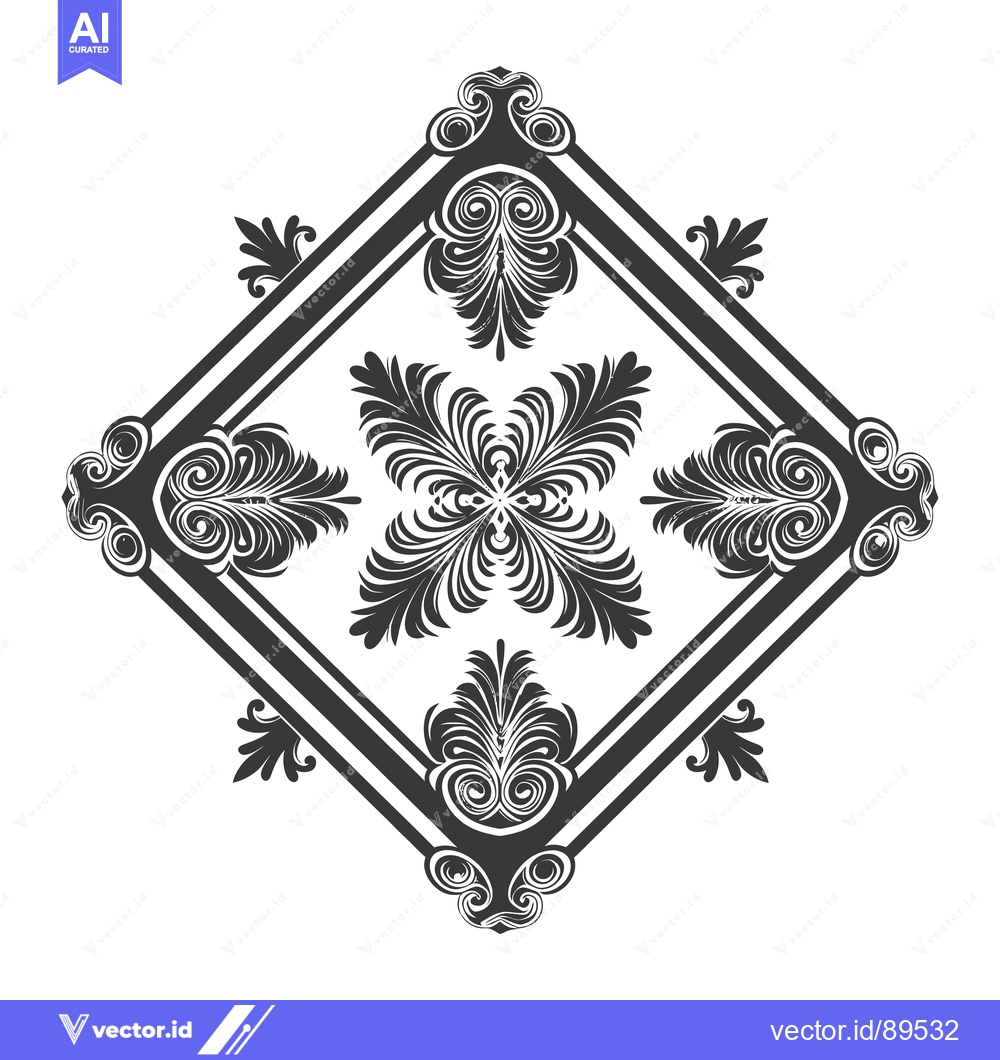 Premium Vector dari Ornate Black and White Diamond-Shaped Floral Design