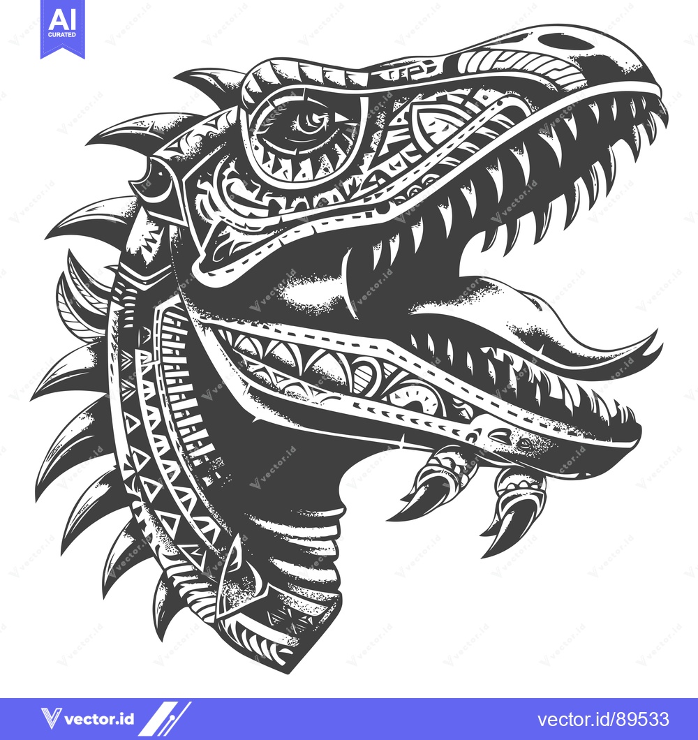 Premium Vector dari Ornate Black and White Dinosaur Head