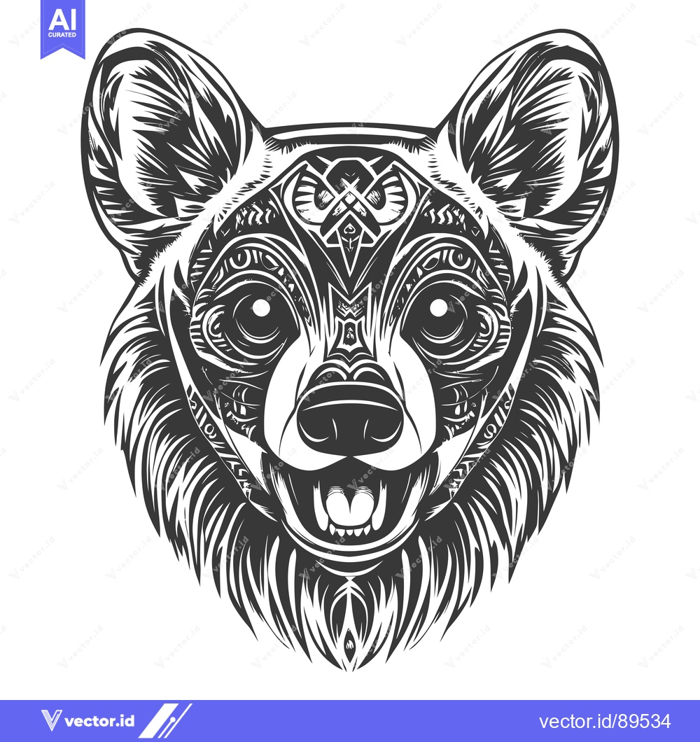 Premium Vector of Ornate Black and White Dog Head with Geometric Patterns