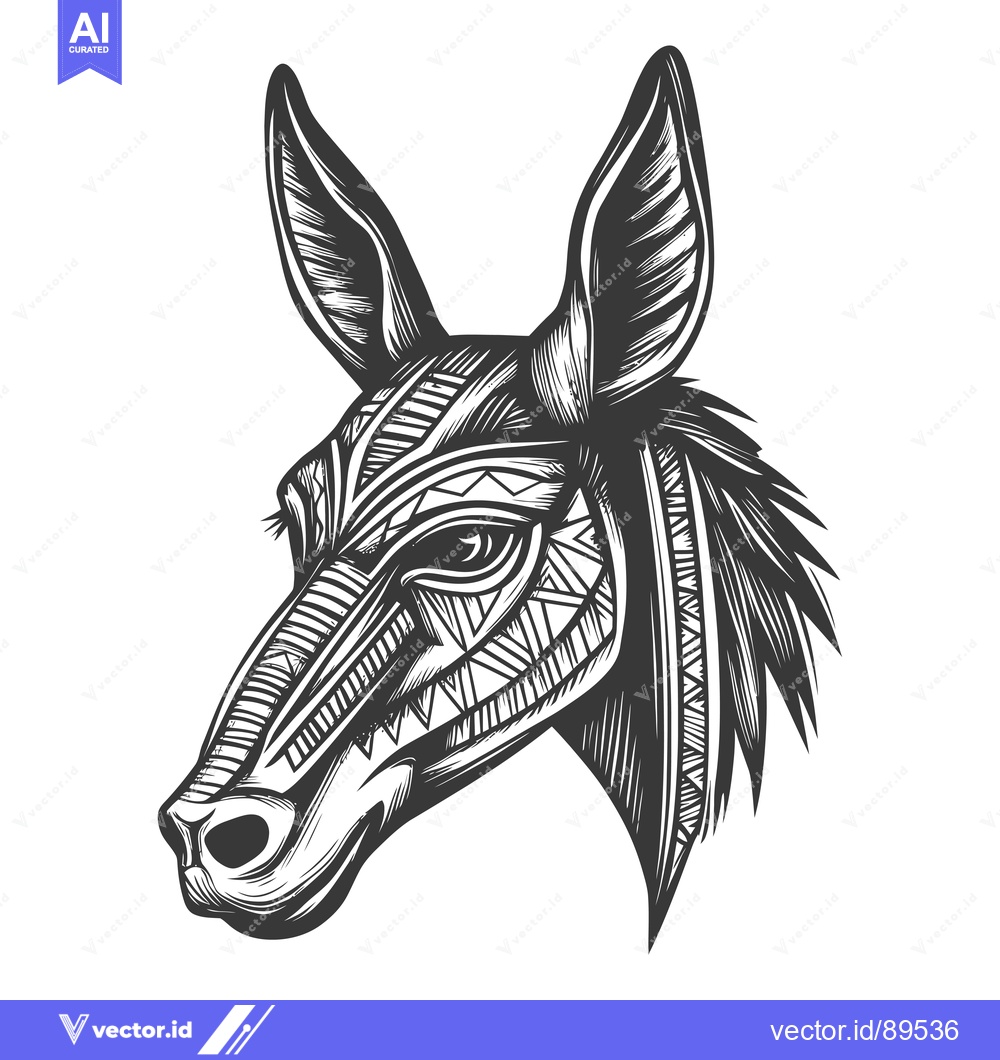 Premium Vector of Ornate Black and White Donkey Head Illustration