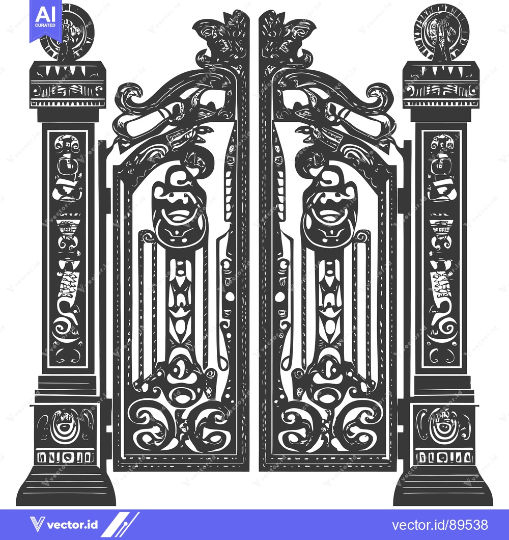 Premium Vector dari Ornate Black and White Double Gate with Pillars