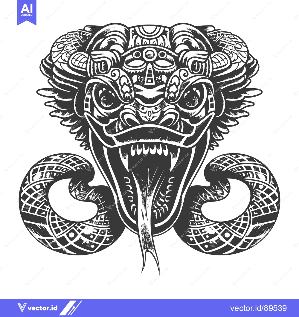 Premium Vector of Ornate Black and White Dragon Head with Fangs and Tongue Out