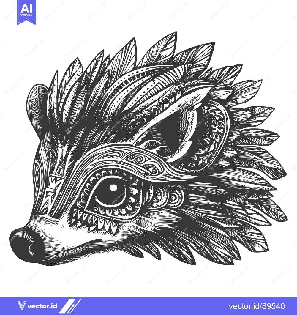 Premium Vector dari Ornate Black and White Drawing of a Hedgehog's Head