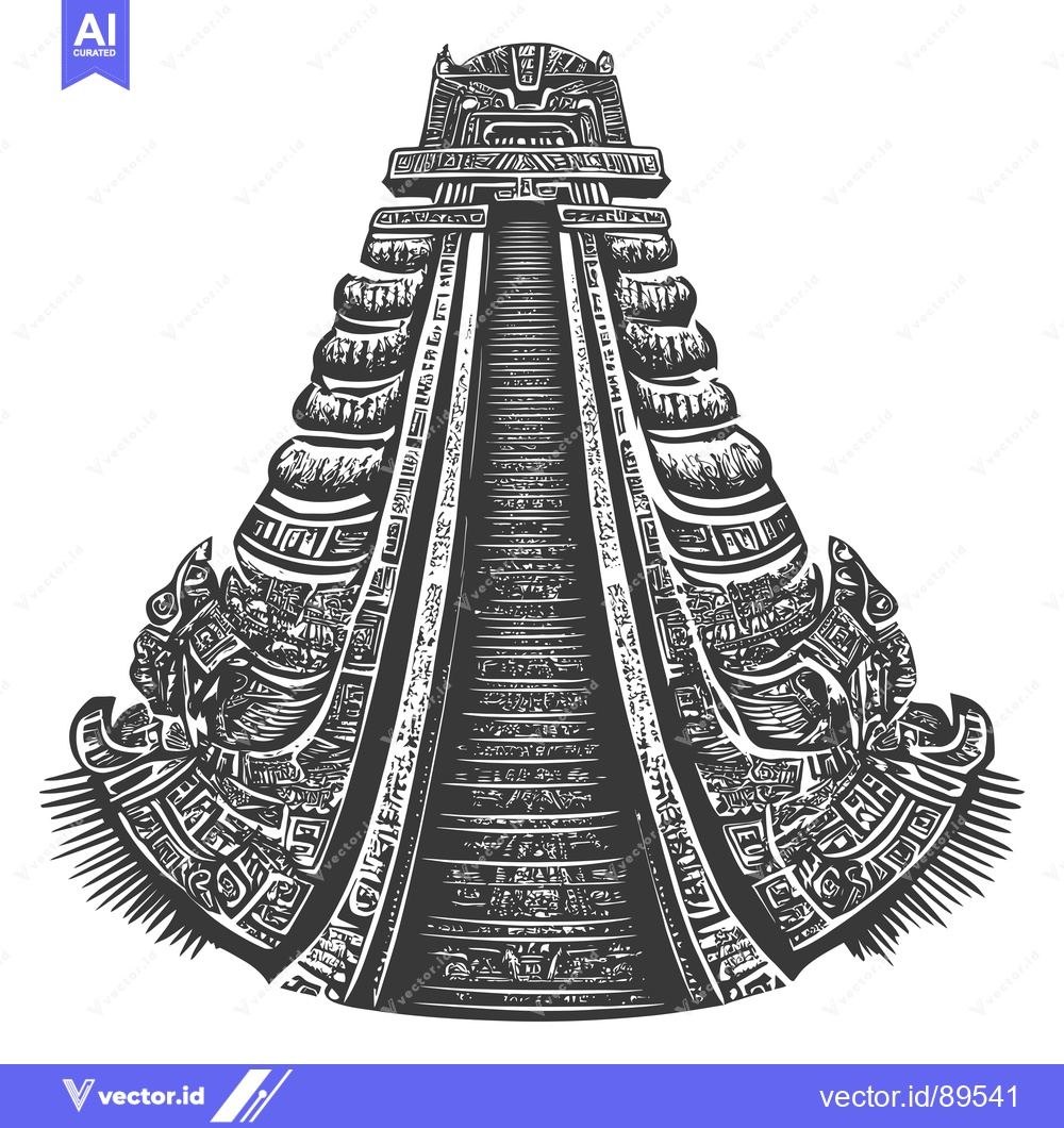 Premium Vector of Ornate Black and White Drawing of a Mayan Pyramid