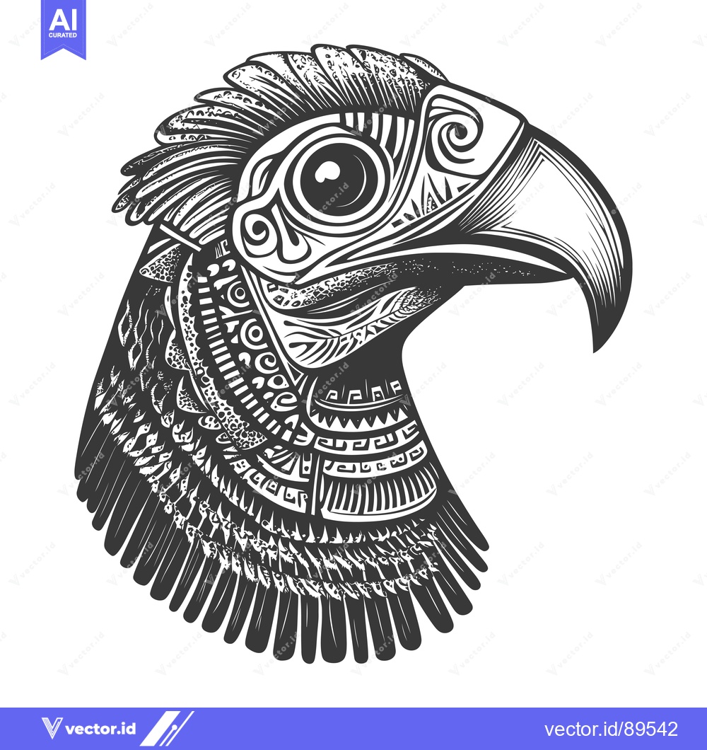 Premium Vector dari Ornate Black and White Eagle Head with Detailed Feathers