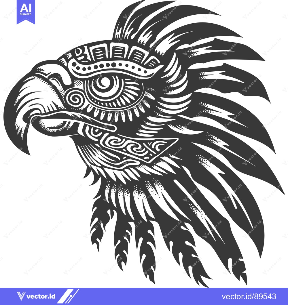 Premium Vector of Ornate Black and White Eagle Head with Detailed Feathers and Patterns