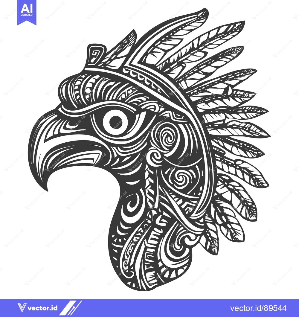 Premium Vector of Ornate Black and White Eagle Head with Feathers